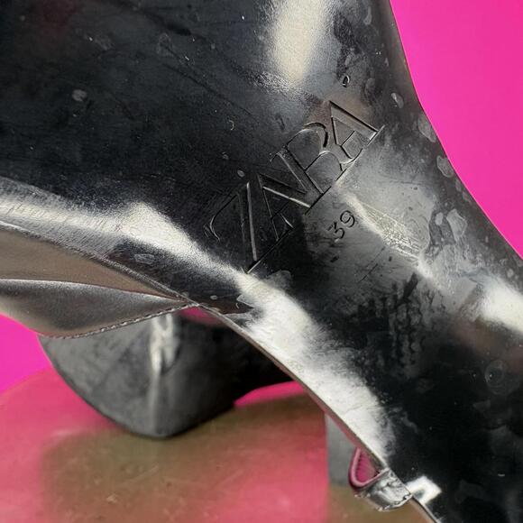 Zara Black Chunky High Heeled Platform Sandal Sz 39 - Picture 8 of 8